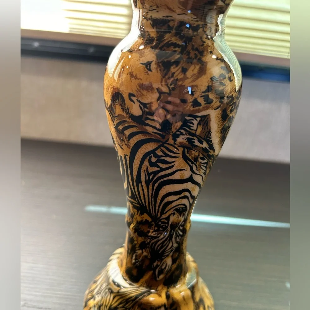 Vintage La Vie Candle Holder Safari Print - Picture 2 of 5